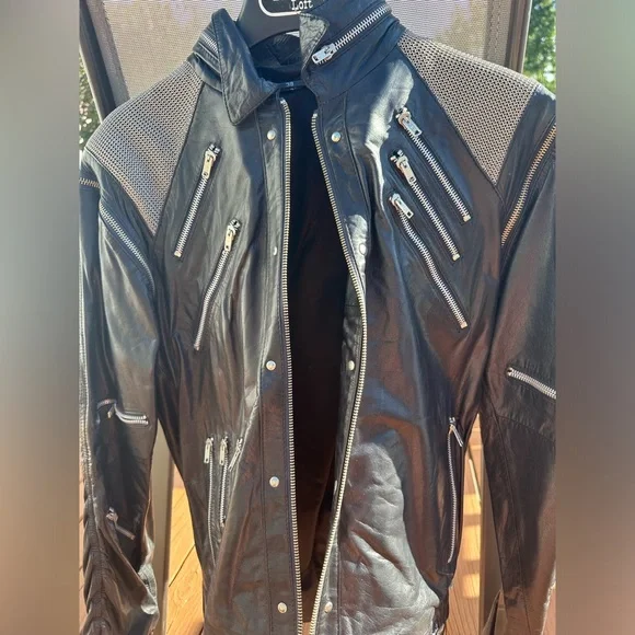 Vintage Michael Jackson MJ Beat It Genuine Black Leather Jacket With Silver Mesh - Picture 2 of 14